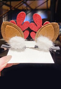 Cosplay Accessoires pour Noël Barrettes Acrylique pour Filles Noël Décoration Pince à Cheveux Ramure Rouge Double Couches