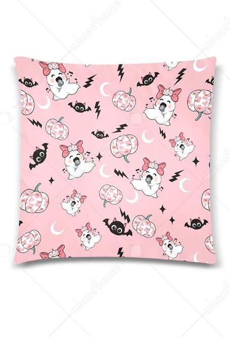 Halloween Cozy Throw Pillow Cover Pink Pumpkin Ghost Prints Pillow Case 18x18 Inch
