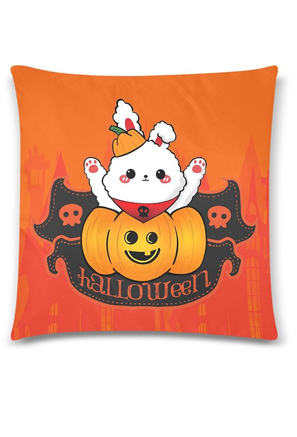 Miccostumes Housse de Coussin Halloween Motif Citrouille Lapin Taies d'Oreiller Pillowcase 18x18 Inch