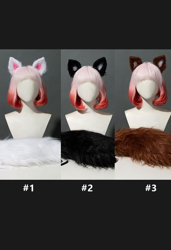 Katze Wolf Fuchs Ohren Stirnband und Schwanz Set Tier Kawaii Cosplay Zubehör