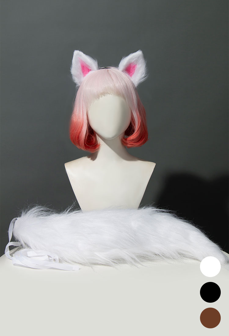 Cat Wolf Fox Furry Animal Ears Headband and Tail Set Animal Dress Up Set Cosplay Accessory