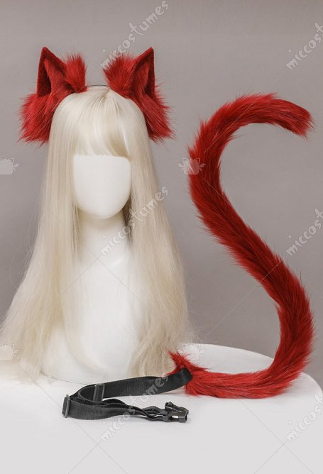 Accessoire de Cosplay Serre-tête Lolita avec Oreilles de Chat de Style Japonais en Fausse Fourrure avec Queue