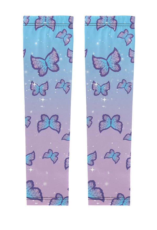 Arm Sleeves Purple Gradient Butterfly Pattern Sun Protection Arm Cover Sunproof Sleeves
