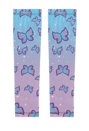 Arm Sleeves Purple Gradient Butterfly Pattern Sun Protection Arm Cover Sunproof Sleeves