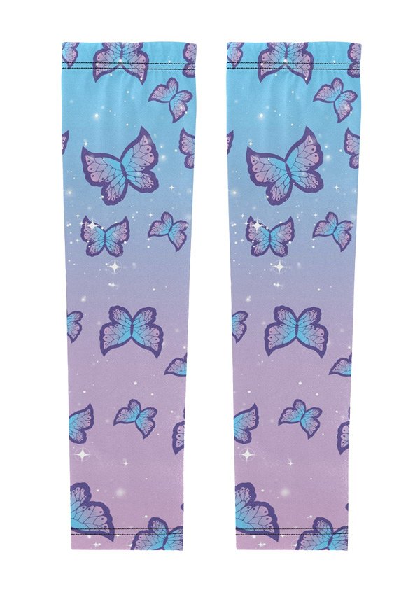 Arm Sleeves Purple Gradient Butterfly Pattern Sun Protection Arm Cover Sunproof Sleeves