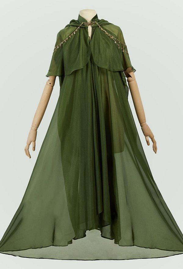 Capa de princesa elfa medieval elegante capa verde con capucha