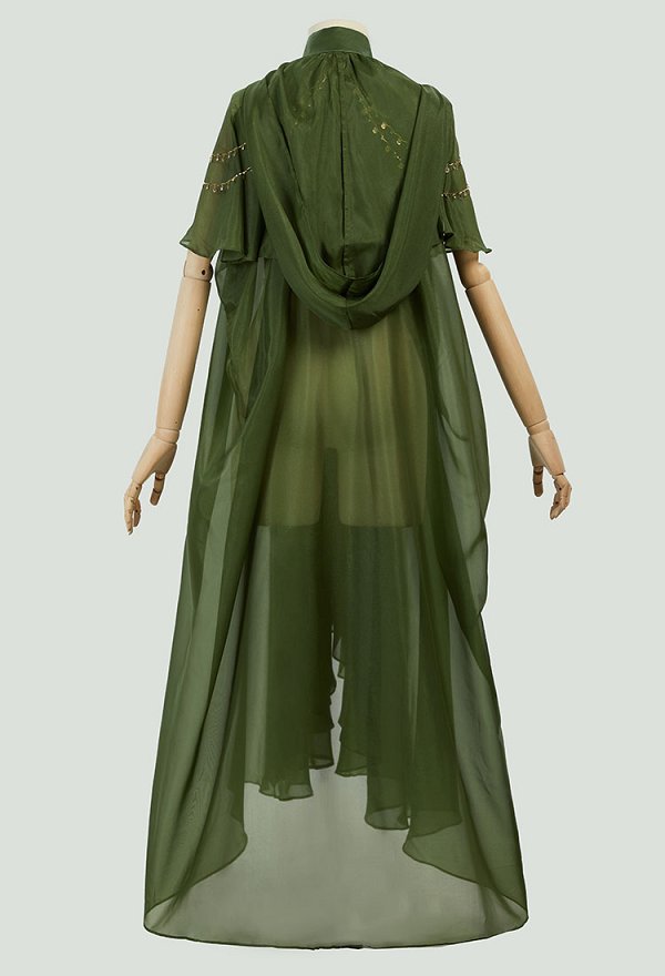Capa de princesa elfa medieval elegante capa verde con capucha