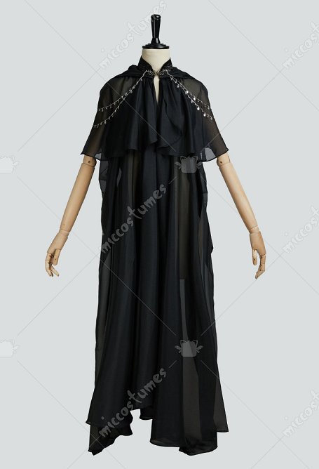 Elfa Medieval Capa de gasa negra con capucha y cadena decorativa