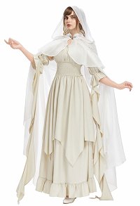 Mittelalterlicher Elfen Umhang Weißer Chiffon Kapuzenumhang mit Kette
