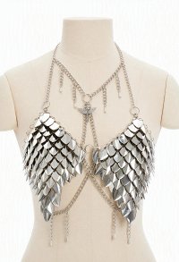 Daizbella Medieval Scale Breastplate Silver Metallic Scale Chest Armor