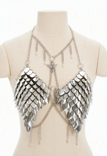 Daizbella Medieval Scale Breastplate Silver Metallic Scale Chest Armor