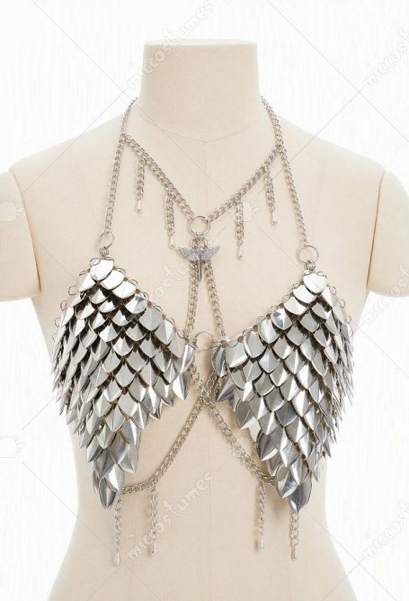 Daizbella Medieval Scale Breastplate Silver Metallic Scale Chest Armor
