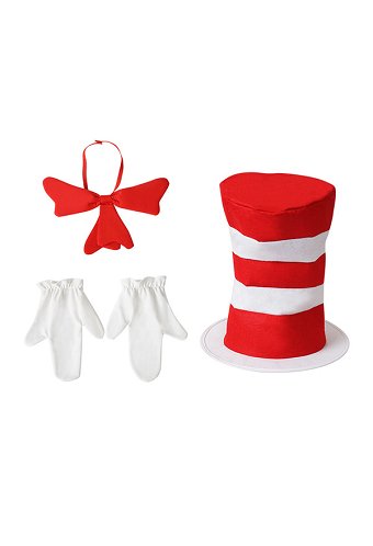 Carnival Hat with Red White Stripes Red Bowknot Gloves 3pcs