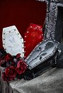 Bolso bandolera gótico de Halloween con forma de ataúd bordado de rosas y remaches