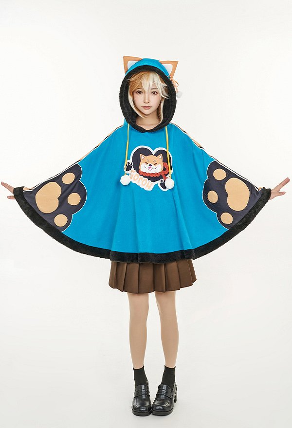 Cape à Capuche Kawaii Dérivé Gorou Ms Hina Motif Patte de Chat