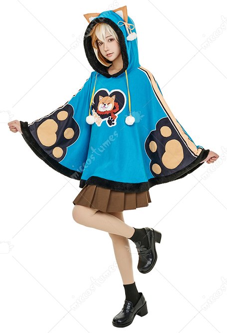 Gorou Ms Hina Derivative Cape Kawaii Dog Pattern Ears Hooded Cloak para Halloween