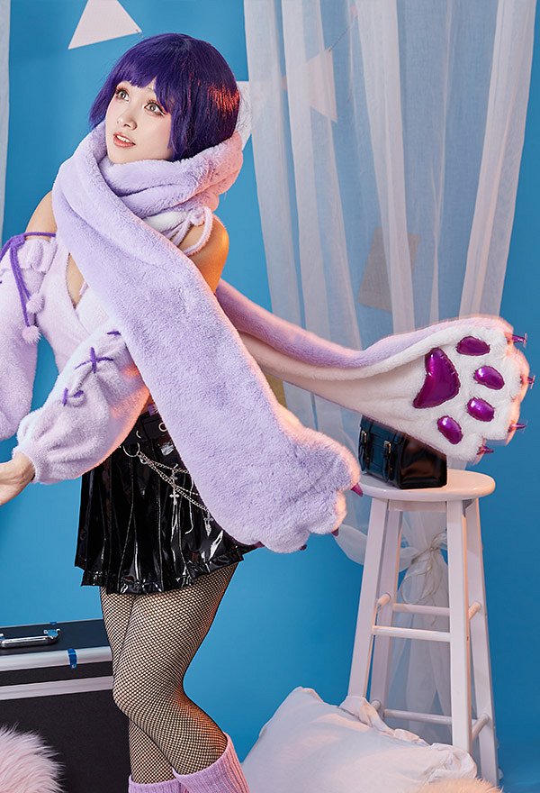 Dérivé de Raiden Shogun Echarpe en peluche Kawaii avec pattes de chat Longue écharpe en fourrure Châle enveloppant