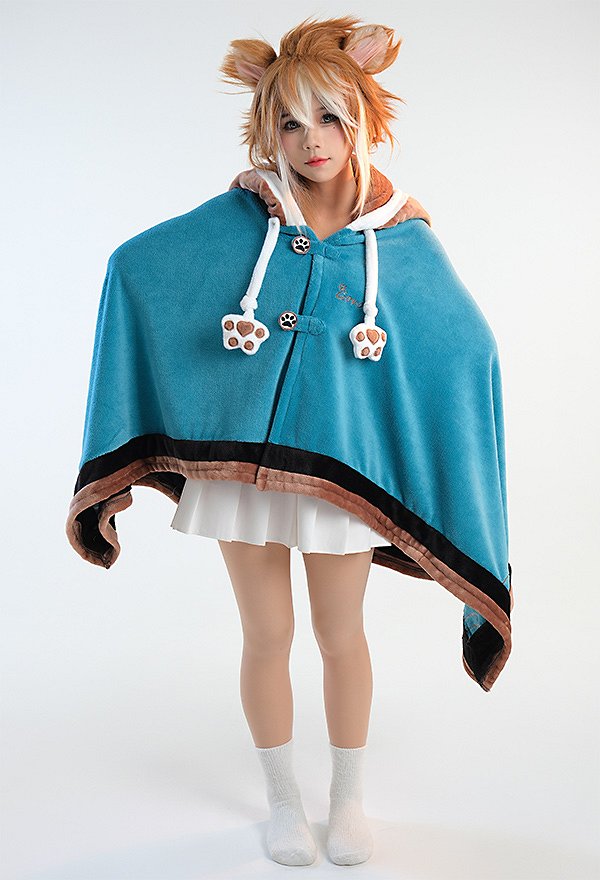 Gorou Derivative Kawaii Hunde Poncho mit Kapuze Cosplay Winter Umhang Cape