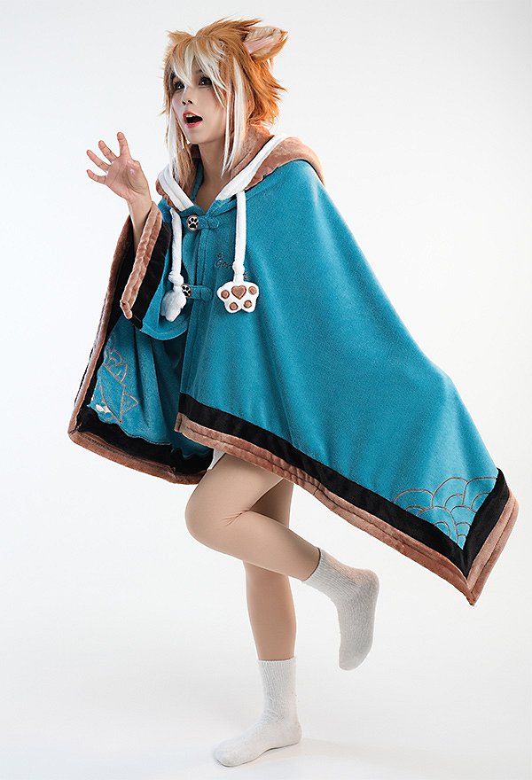 Gorou Derivative Kawaii Hunde Poncho mit Kapuze Cosplay Winter Umhang Cape