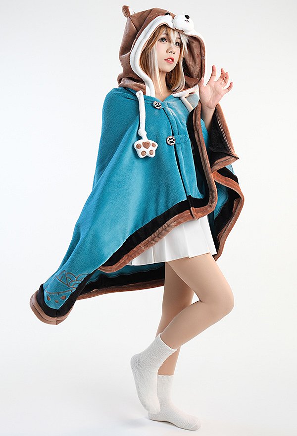 Gorou Derivative Kawaii Hunde Poncho mit Kapuze Cosplay Winter Umhang Cape