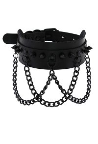 Gothic Rivet Choker Punk Style Necklace with Cross Chain