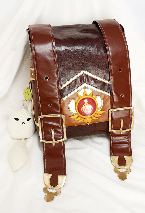 Genshin Impact Klee Linda Mochila de Cuero PU Marrón con Accesorio