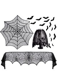 Halloween Decorations Spider Web Lace Cloth Collection Fireplace Mantle Scarf Table Runner Lampshade and Tablecloths Set