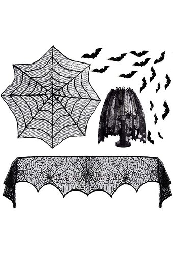 Halloween Decorations Spider Web Lace Cloth Collection Fireplace Mantle Scarf Table Runner Lampshade and Tablecloths Set