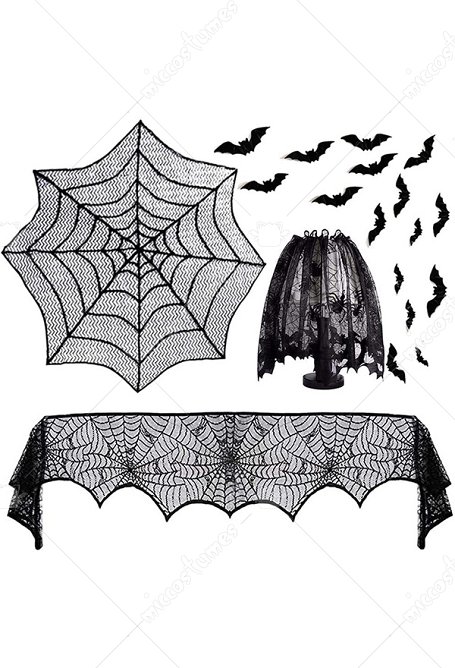 Halloween Spinnennetz Dekoration Gothic Tischdecke Lampenschirm Set 5 Pcs