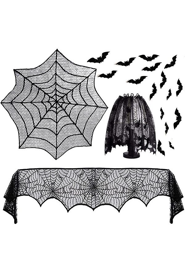 Halloween Spinnennetz Dekoration Gothic Tischdecke Lampenschirm Set 5 Pcs