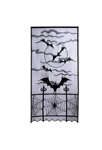 Halloween Decorations Bat and Spider Web Pattern Door Curtain and Fireplace Mantle Scarf