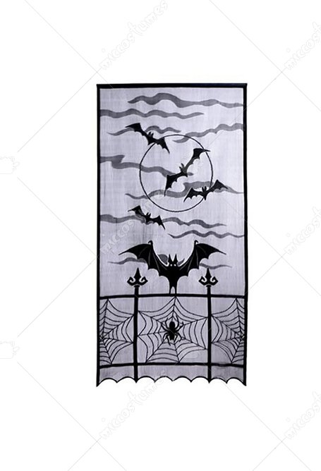Halloween Decorations Bat and Spider Web Pattern Door Curtain and Fireplace Mantle Scarf