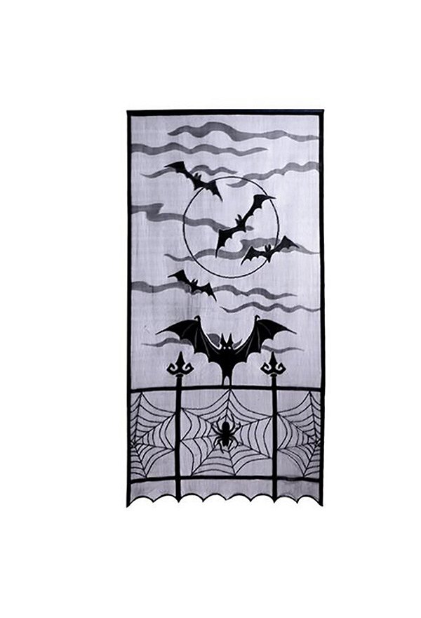 Halloween Decorations Bat and Spider Web Pattern Door Curtain and Fireplace Mantle Scarf
