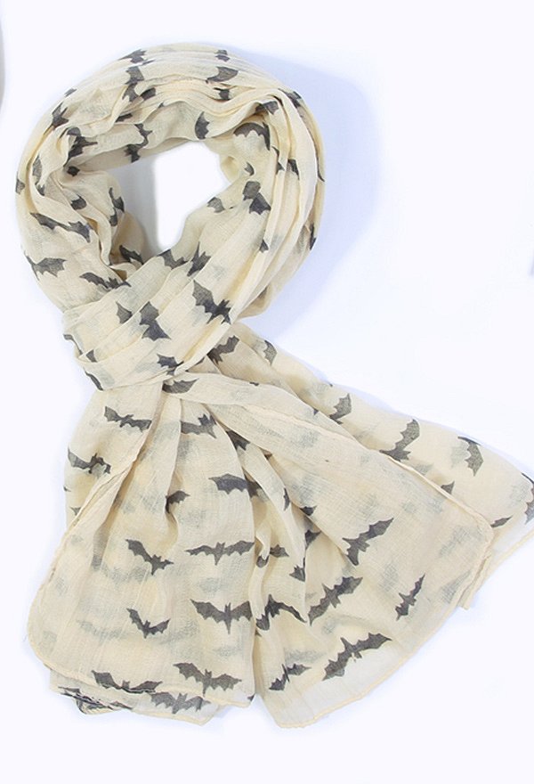 Multi-Color Halloween Style Scarf Bat Print Lightweight Shawl wrap
