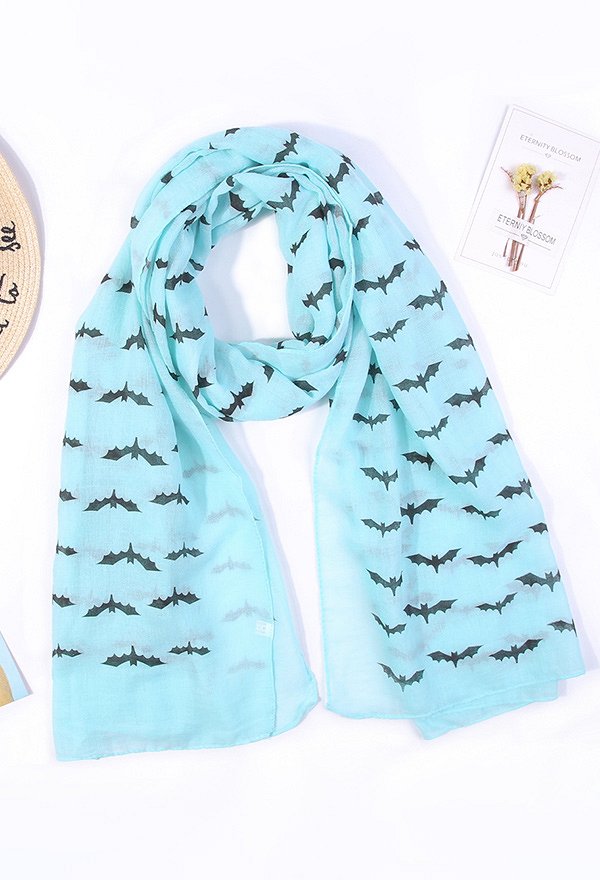 Multi-Color Halloween Style Scarf Bat Print Lightweight Shawl wrap