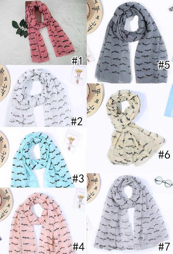 Multi-Color Halloween Style Scarf Bat Print Lightweight Shawl wrap