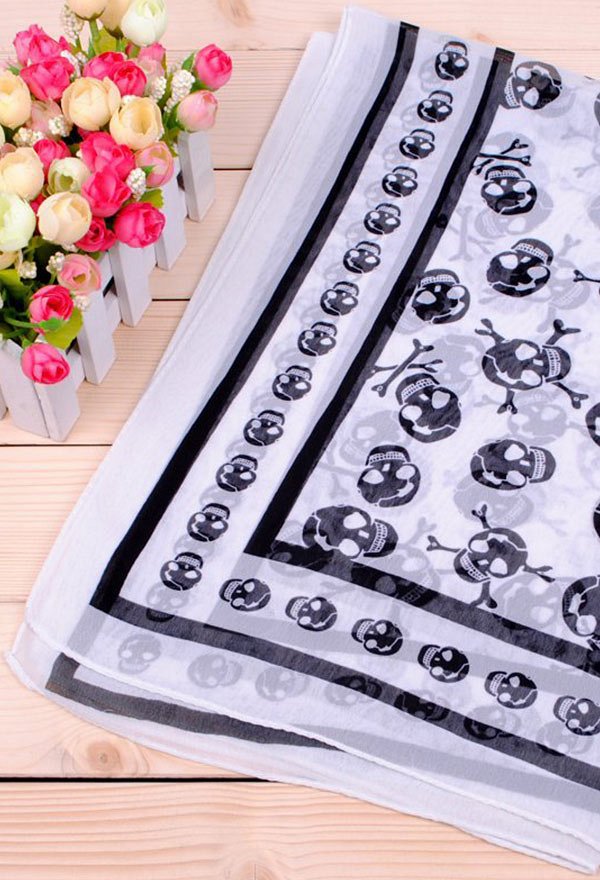 Halloween Chiffon Scarf Skull Print Lightweight Long Shawl Wrap for Women Set of 2
