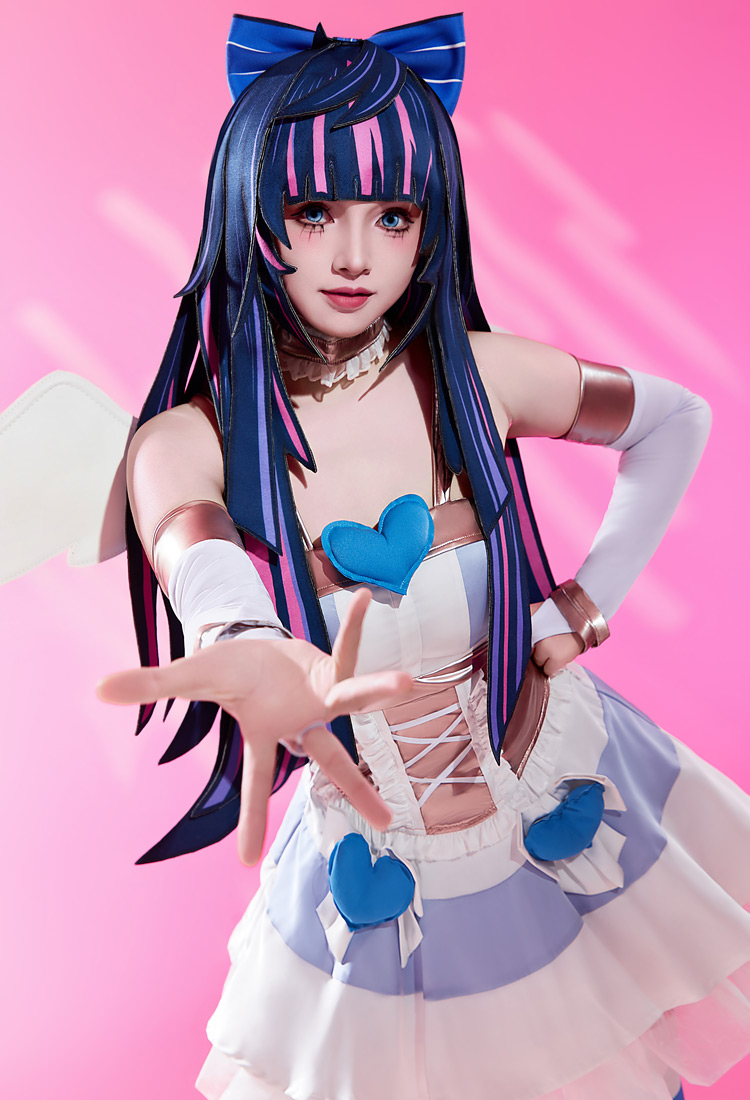 Calceta Anime Cosplay Púrpura y Azul Peluca Sombrero con Lazo