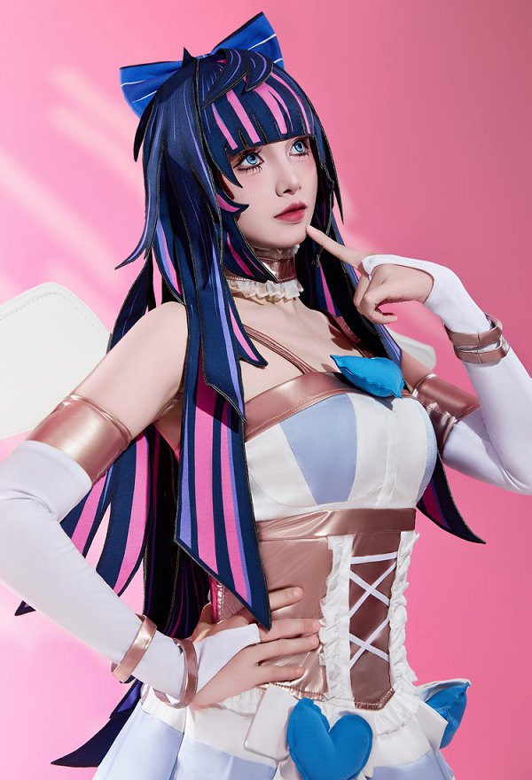Panty Stocking Anime Cosplay Purple and Blue Wig Hat with Bow
