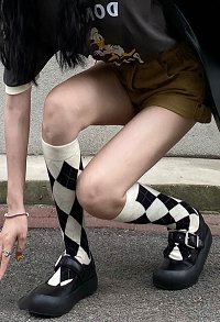 Bas Court Sexuel en Coton de Style Classique à Carreau Noir et Blanc