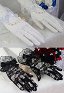 Sweet Lolita Elegant Bowknot Beads Cluster Bridal Floral Lace Gloves Gothic Retro Sheer Short Wrist Length Gloves for Wedding Parties