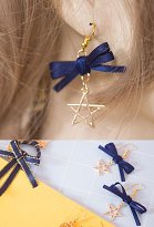 Sweet Lolita Golden Star Pendant Blue Ribbon Bowknot Ear Drop Earrings Silver Elegant Piercing Dangle Earring Sweet Lolita Golden Star Pendant Blue Ribbon Bowknot Ear Drop Earrings Silver Elegant Piercing Dangle Earring