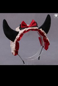 Women Lolita Cute Headdress Imp Devil Horn Lace Headwear Ribbon Bow Headband Cosplay Costume Accessories