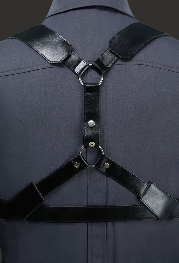 Accesorio de cosplay Love and Deepspace, arnés de cuerpo de cuero negro, conjunto de cinturón con cadena para la cintura, guantes y corbata Accesorio de cosplay Love and Deepspace, arnés de cuerpo de cuero negro, conjunto de cinturón con cadena para la cintura, guantes y corbata