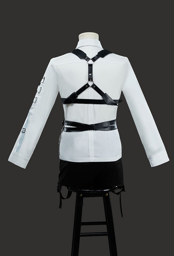 Accesorio de cosplay Love and Deepspace, arnés de cuerpo de cuero negro, conjunto de cinturón con cadena para la cintura, guantes y corbata Accesorio de cosplay Love and Deepspace, arnés de cuerpo de cuero negro, conjunto de cinturón con cadena para la cintura, guantes y corbata