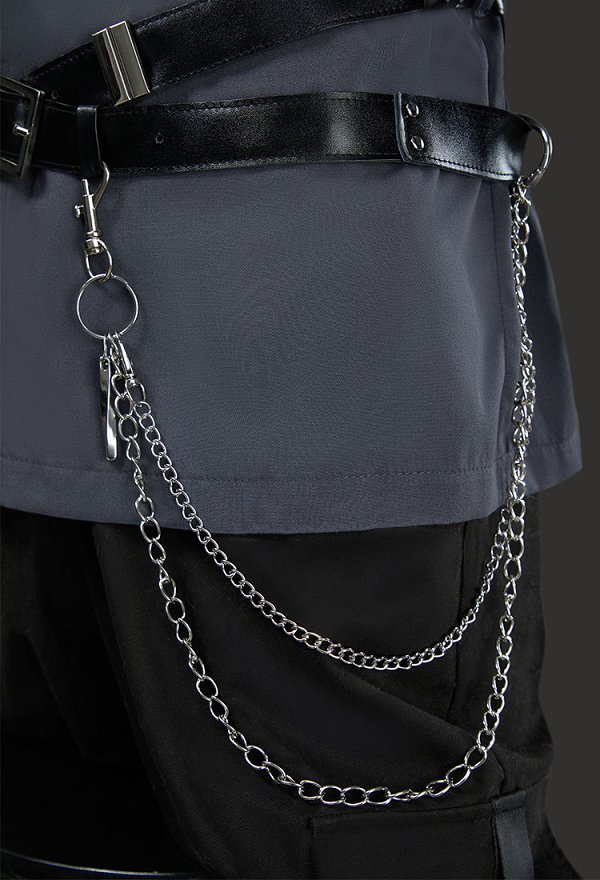 Accesorio de cosplay Love and Deepspace, arnés de cuerpo de cuero negro, conjunto de cinturón con cadena para la cintura, guantes y corbata Accesorio de cosplay Love and Deepspace, arnés de cuerpo de cuero negro, conjunto de cinturón con cadena para la cintura, guantes y corbata