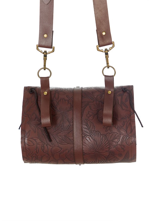 Daizbella Medieval Renaissance Embossed Leather Crossbody Bag Retro Style Bag with Adjustable Strap