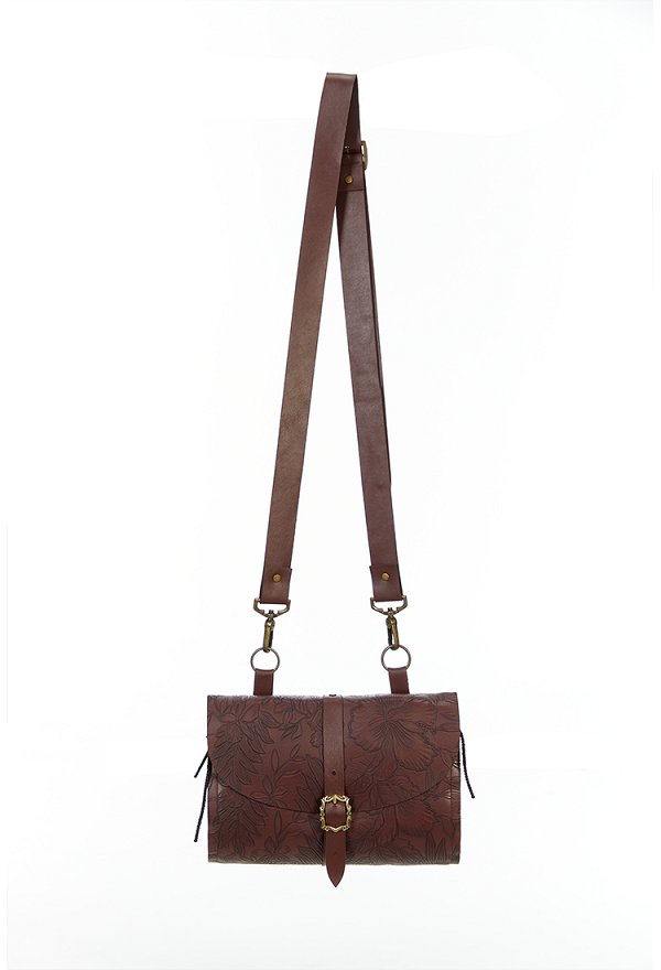 Daizbella Medieval Renaissance Embossed Leather Crossbody Bag Retro Style Bag with Adjustable Strap