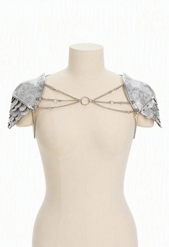 Daizbella Medieval Scale Pauldrons Silver PU Leather Chain Shoulder Armor