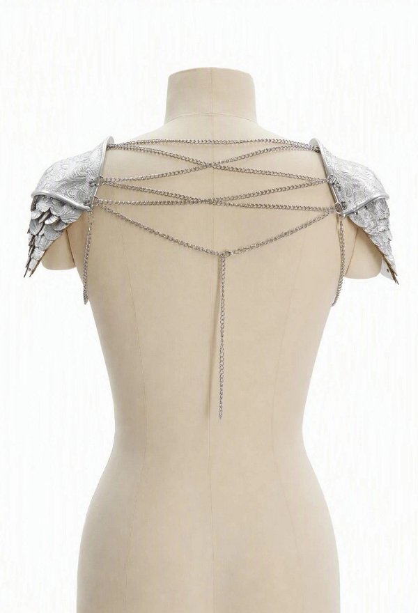 Daizbella Medieval Scale Pauldrons Silver PU Leather Chain Shoulder Armor